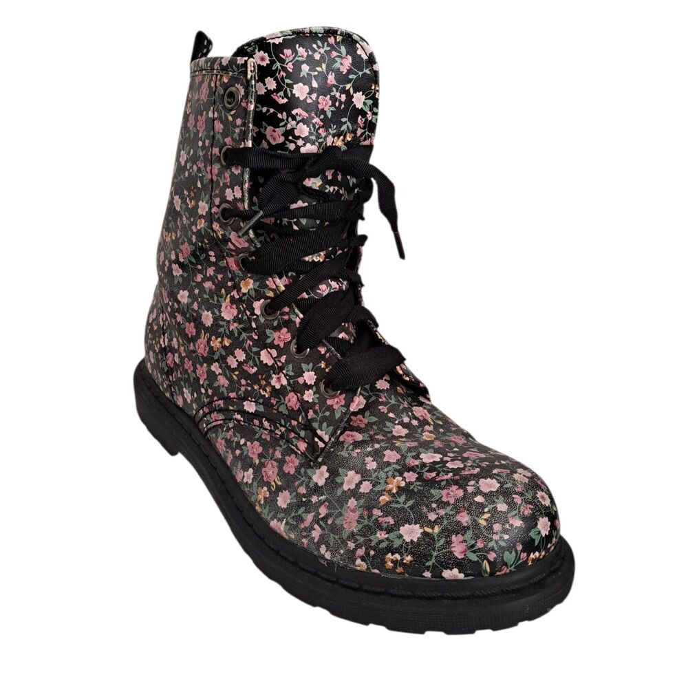Arizona Women's Lace Up Boots Floral Black Multi Grunge Retro sz 9